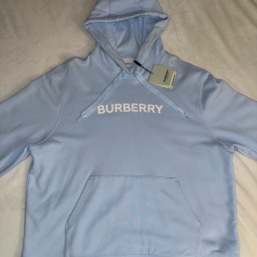 BURBERRY POULTER LOGO HOODIE PALE BLUE XL